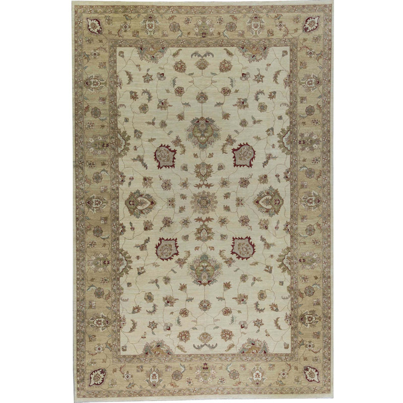 Tapis gris et ivoire noué à la main de haute qualité