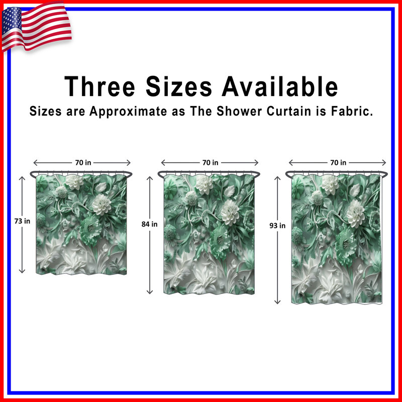 Rideaux de douche à motif floral vert et blanc extra longs, 70in W x 84in H