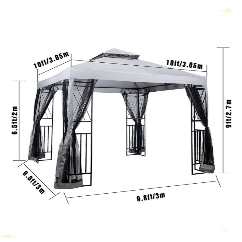 10' X 10' Patio Gazebo With Mosquito Net And Corner Shelves