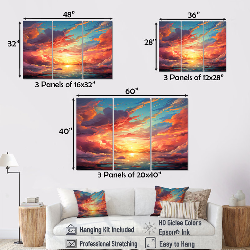 Magical Sunset Sky II - art mural ciel, Toile tendue, H 28 po x l 36 po x P 1 po