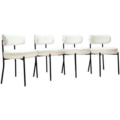 De 2 chaises de salle à manger modernes de style Mid-Century blanc avec des pieds incurvés en métal noir, un coussin rond épaissi de 10 cm, un coussin de pied rotatif et une utilisation polyvalente dans le salon.