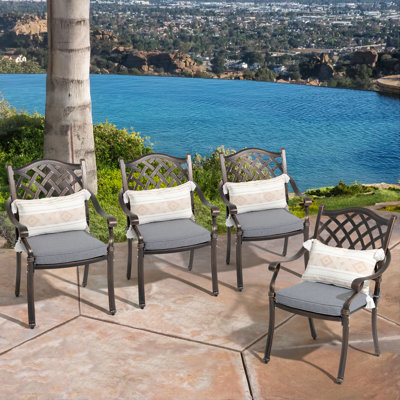 Outdoor Stacking Dining Armchair With Cushion (Set Of 4)