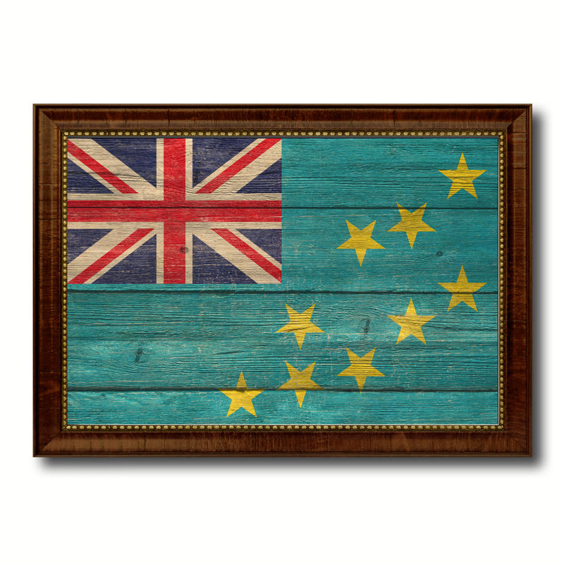 Drapeau du pays de Tuval - reproduction d'art sur toile encadrée, H 15 po x l 21 po x P 1 po, Brun