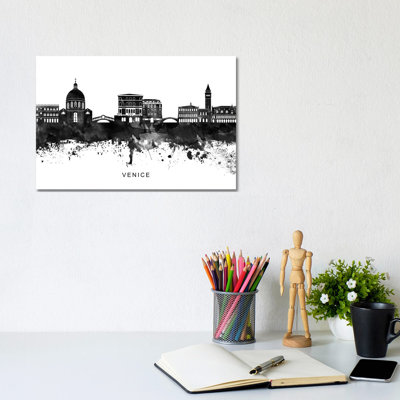 Venice Skyline Black & White by WallDecorAddict - Wrapped Canvas Print