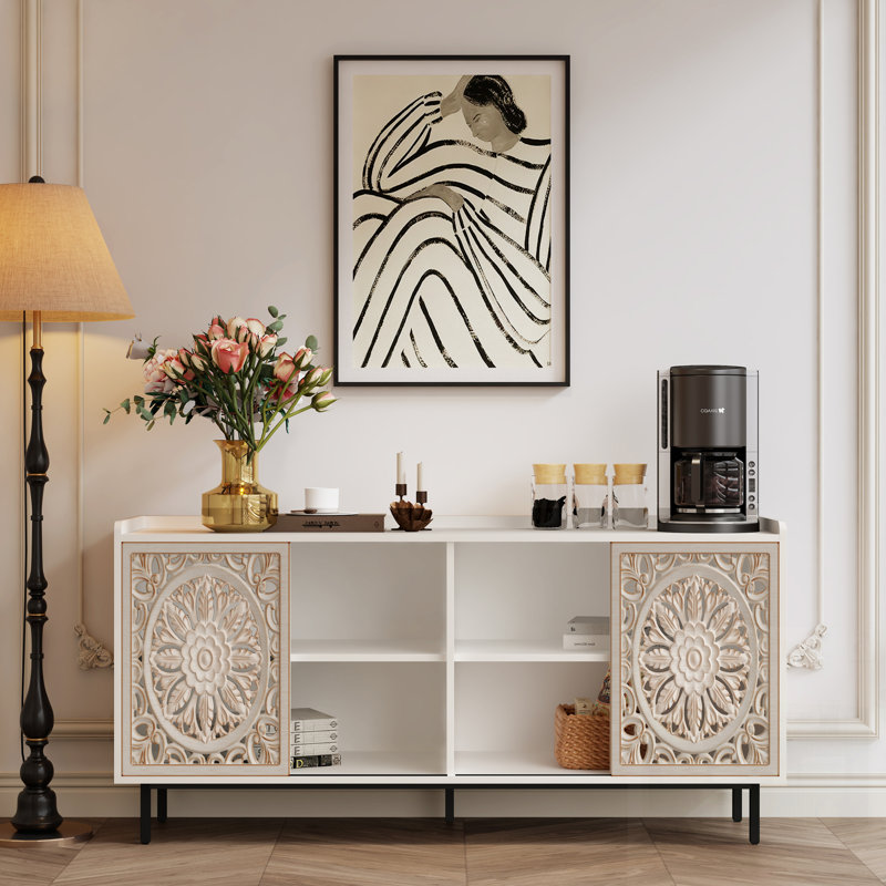 Mid Century Modern TV Stand And Kitchen Storage Cabinet, Curio Buffet For Elegant Home Decor And Organization.