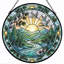 Mountain Landscape Stained Glass Window Panel,12"H-2070239091