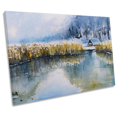 Lake Mountains Winter Snow Framed - Wrapped Canvas Print