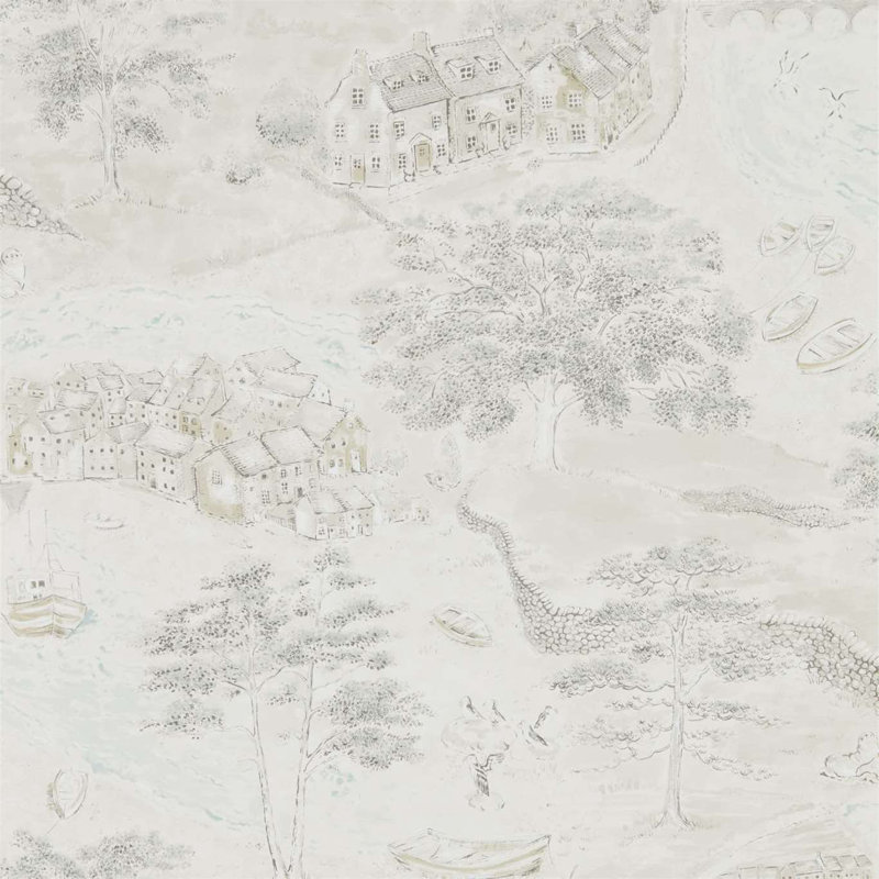 Sea Houses Wallpaper, Chalk/Silver