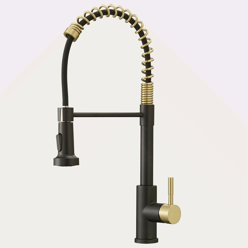 Commercial Black And Nickel Gold Kitchen Faucet With Pull Out Sprayer, Single Handle Single Lever Kitchen Sink Faucet