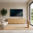 Natural Fluted Living Room Set, 63" TV Stand & C-Shape Wood Side Table