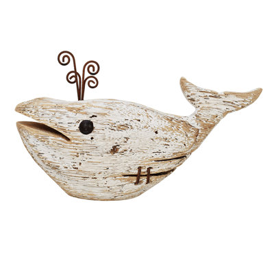 Statue de baleine en bois, décor de table nautique, figurine de baleine rustique, sculpture de baleine en bois vieilli, décor de plage amusant (1, H 4,72 po)