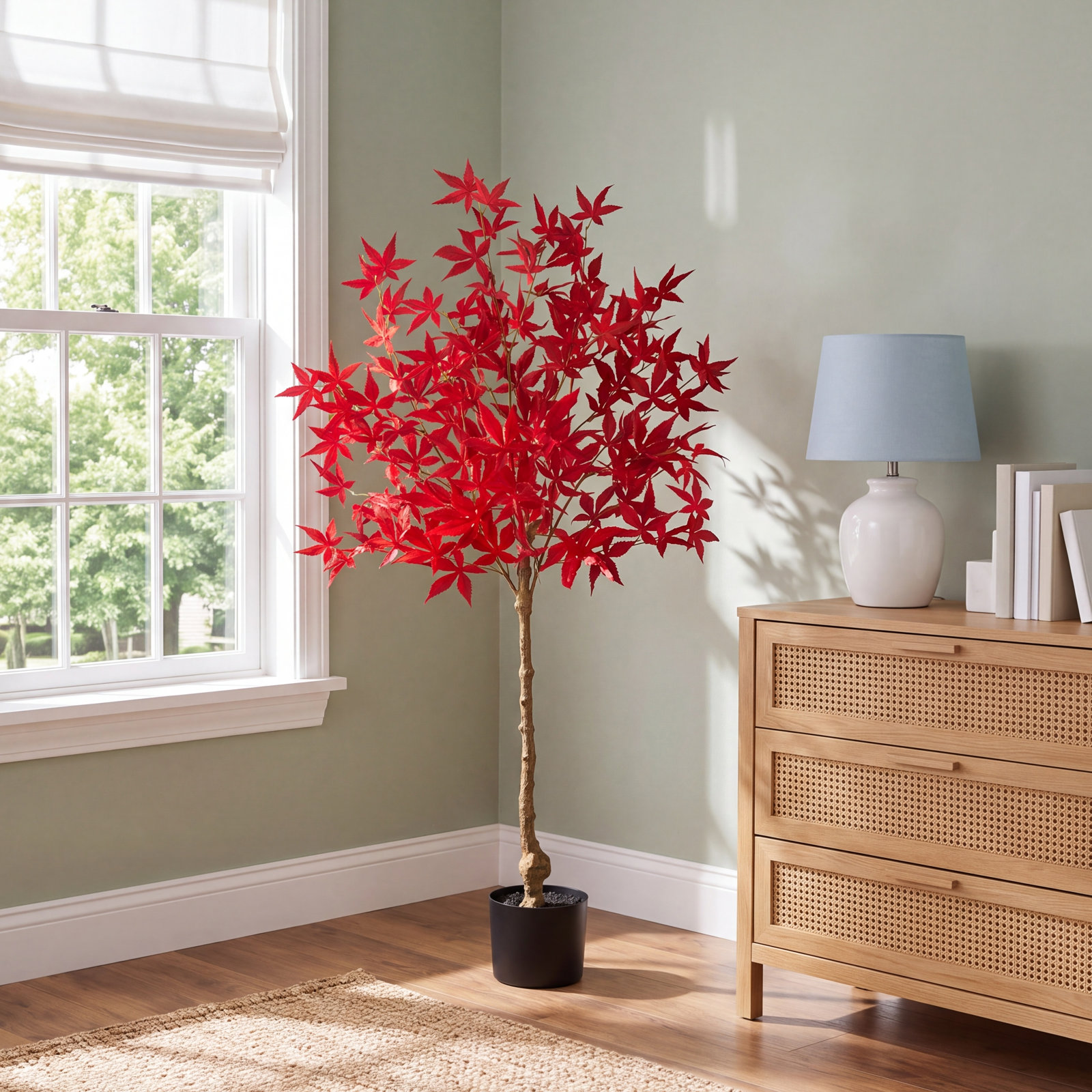 Faux Maple Tree in Freestanding, Orange, 48" H x 21" W x 16" D