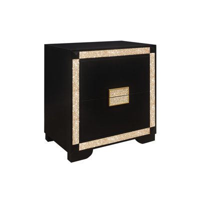 Table de chevet moderne avec finition noire / or et grands compartiments