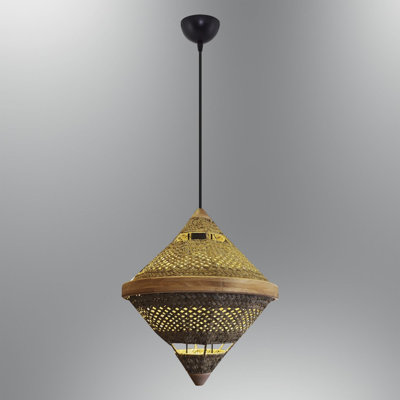 Cassen Elegant Oak Chandelier, Adjustable Height 47.2 inches | Energy Saving 24W E27, Durable Plastic Body with Rattan Cap, 7.9 inches Diameter | Perfect for Living Room, Dining Area, & Modern Decor