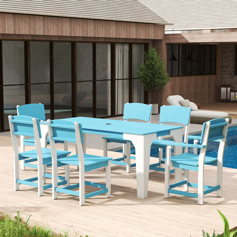  Table rectangulaire d'extérieur pour 6 personnes, White/Blue, 6