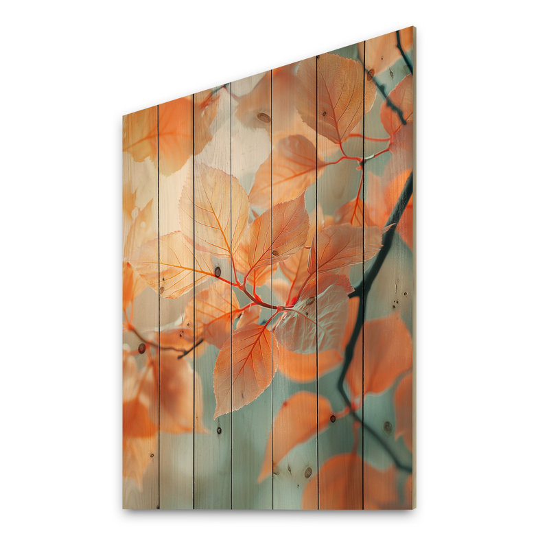 Sun-Kissed Leaves I - Leaves Wood Wall Art - On Natural Pine Wood, 20" H x 10" W x 0.78" D