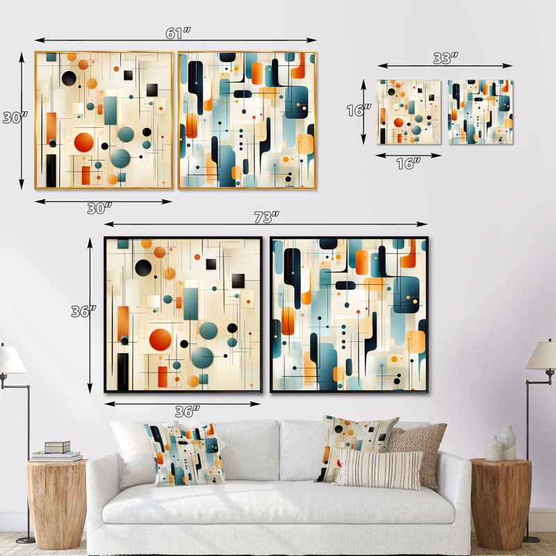 Urban Tones - bleu, beige, éclectique et chic - Ensemble de 2 collages carrés à formes abstraites, H 16 po x l 33 po