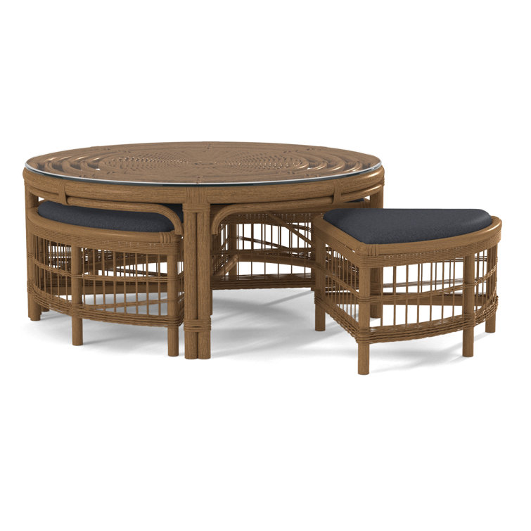Raffles Rattan Cocktail Table with Benches