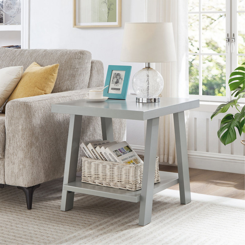 Table de bout avec tablette contemporaine en bois Athens, Gris