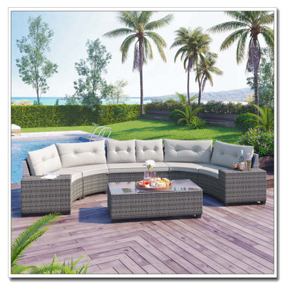8-pieces Outdoor Wicker Round Sofa Set