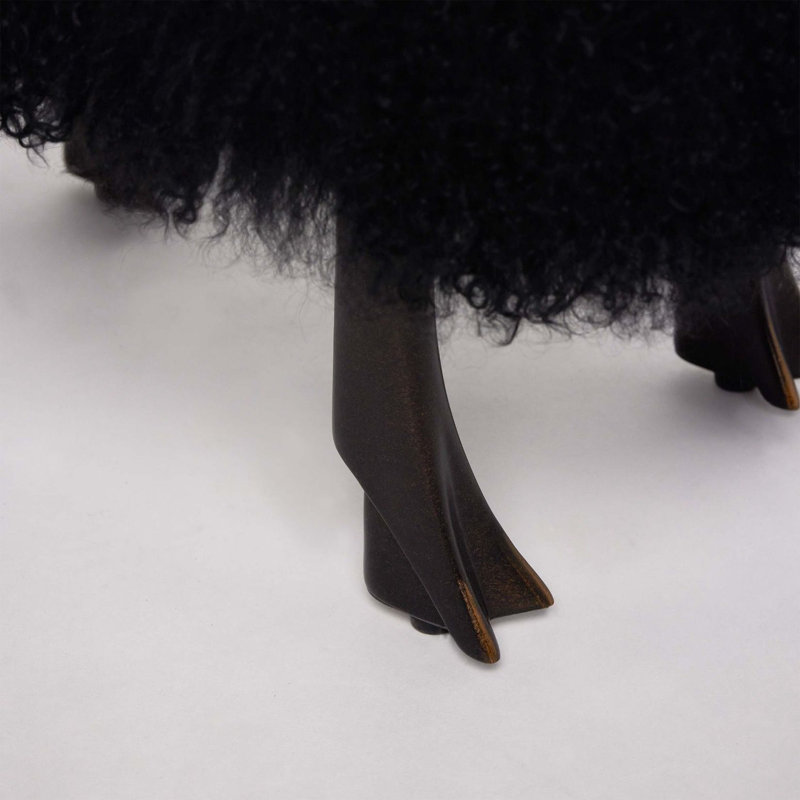 Theo Black Sheepskin and Bronze Baby Sheep Sculpture