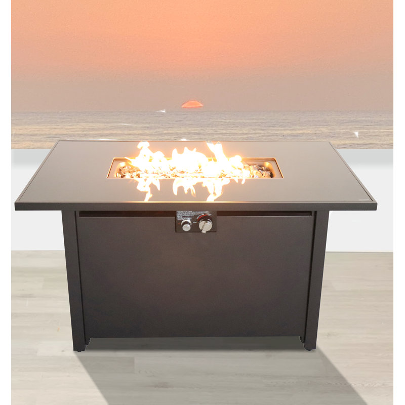 Steel Outdoor Fire Pit Table With Lid, 25" H x 22" W x 42" D, Black