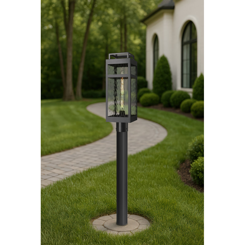 Lampadaire d'extérieur 7 po avec verre d'eau 7 po, Noir mat, Verre à eau
