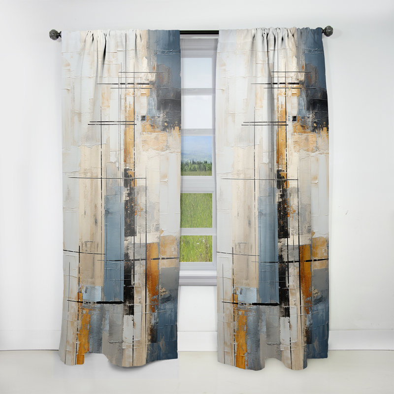 Alirra Abstract Beige Gold Road Collage II - Modern Curtain - Velvet Room Darkening - 1 panel, 52" W x 95" L