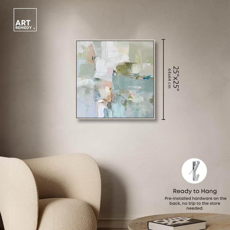 Jade Sweep I Canvas Minimal Abstracts by Art Remedy, 25" H x 25" W, Silver Framed