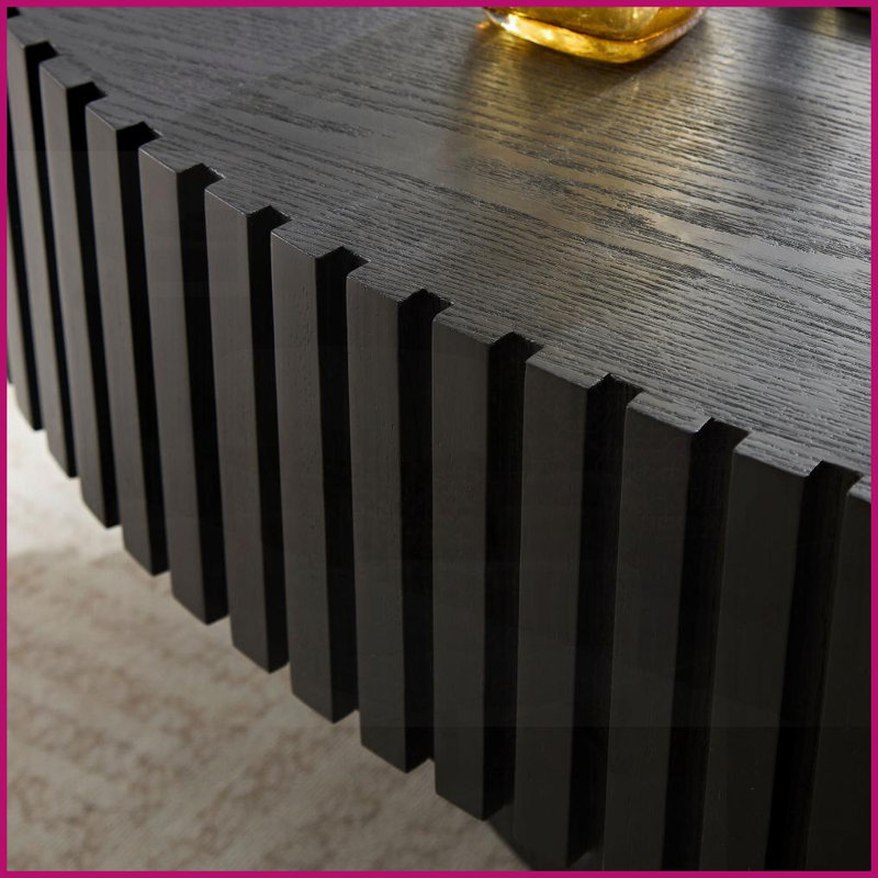 Table basse ovale 43,7 po - Panneau de fibres à densité moyenne noir, piédestal robuste, facile à nettoyer pour le salon