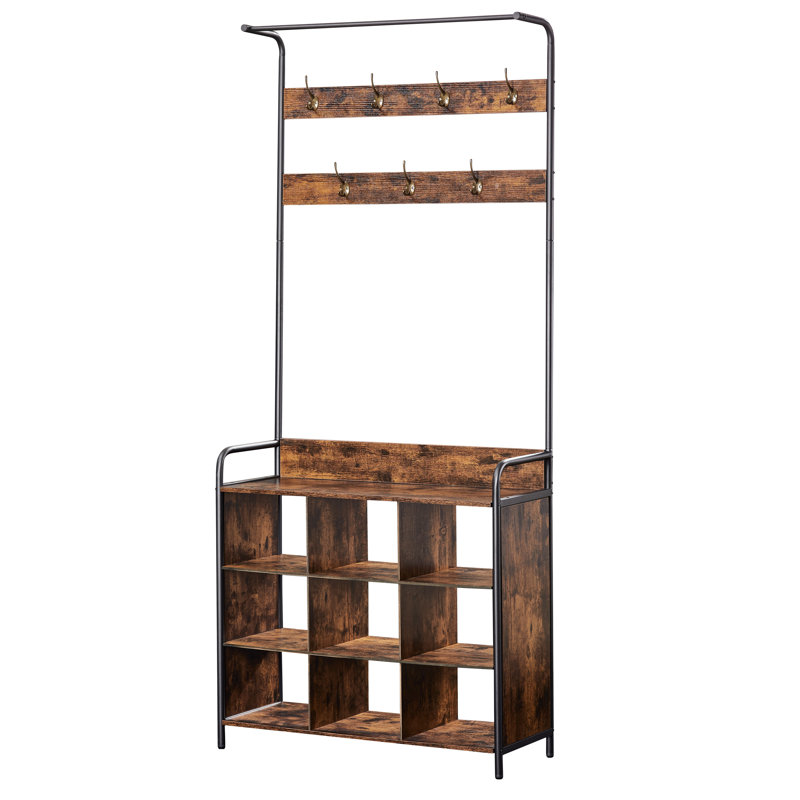 Coat Rack, Hall Tree With Shoe Rack For Entryway, 3-In-1 Entryway Coat Rack And Storage Rack, With 7 Hooks, A Hanging Rod