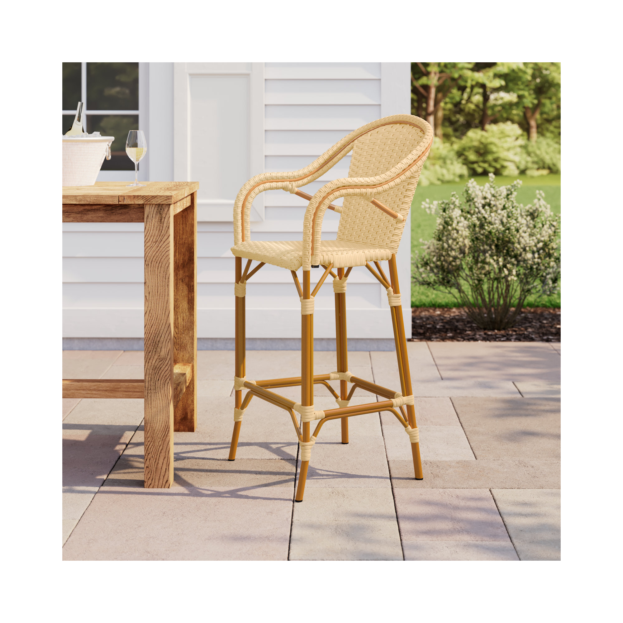 Popplewell 46.5'' Aluminum Outdoor Bar Stool, Natural
