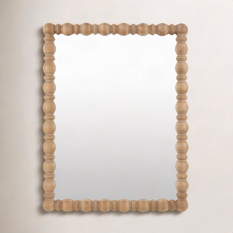 Solid Pine Wood Rectangle Accent Mirror, 40" x 30", Natural Wood