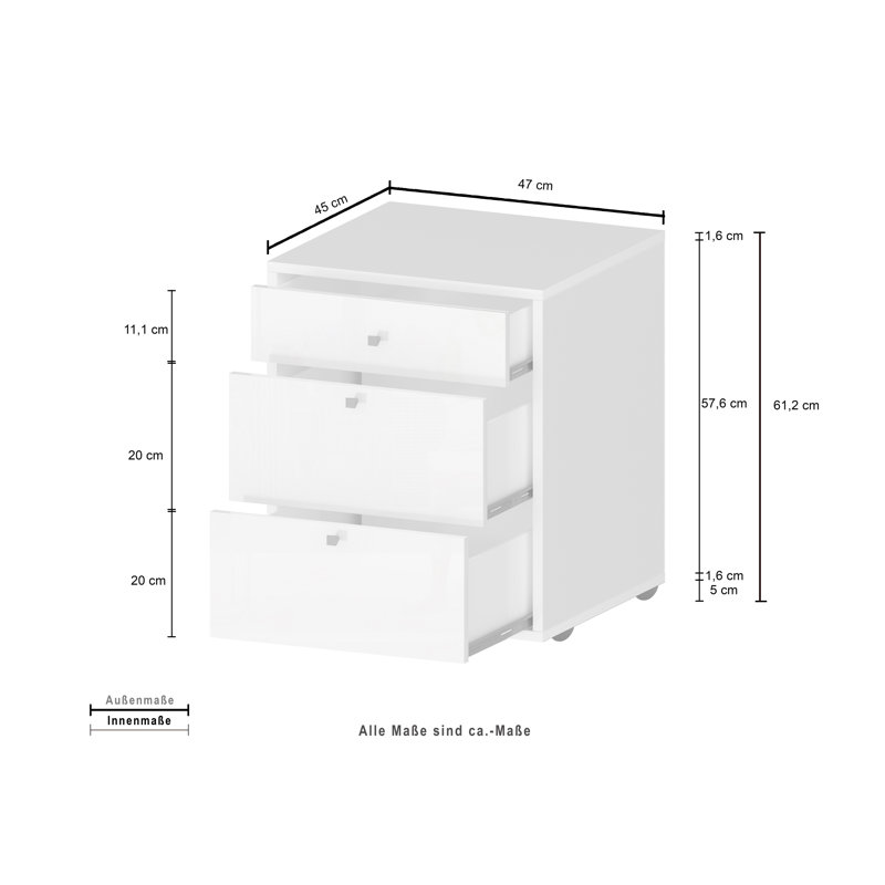 Sbordone 3 -Drawer Storage Cabinet, White