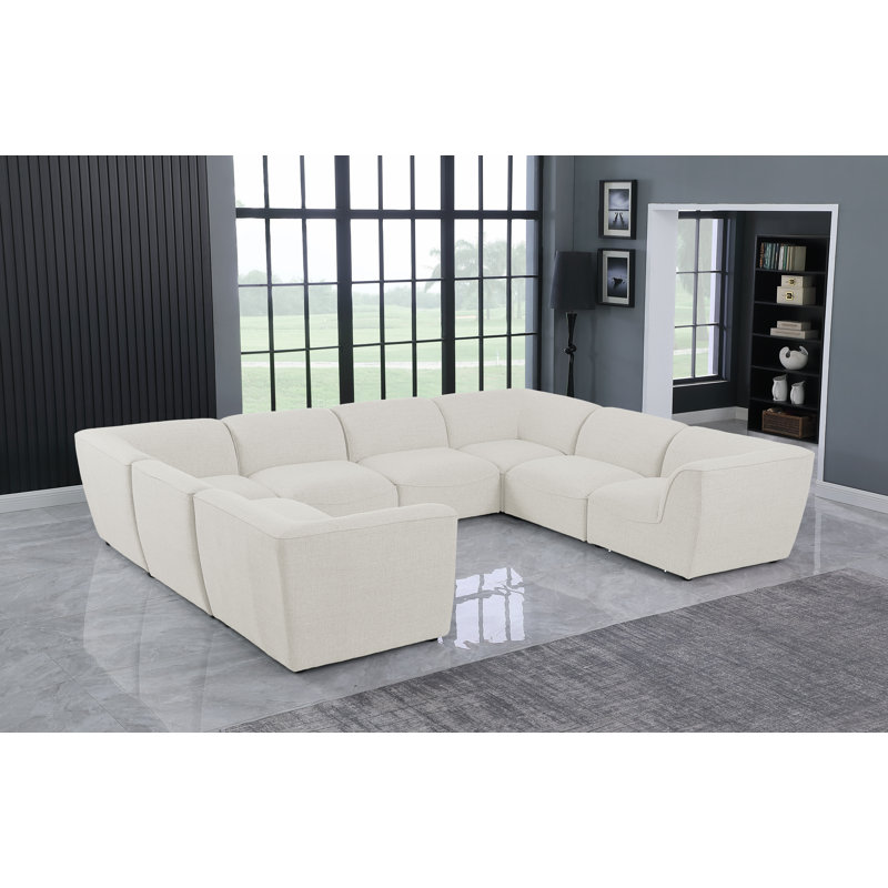 Canapé modulaire réversible de coin Arens, Tissu crème texturé en lin