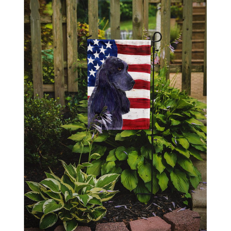 2 côtés en polyester de 2 côtés american drapeau de jardin, Bleu / jaune cocker spaniel