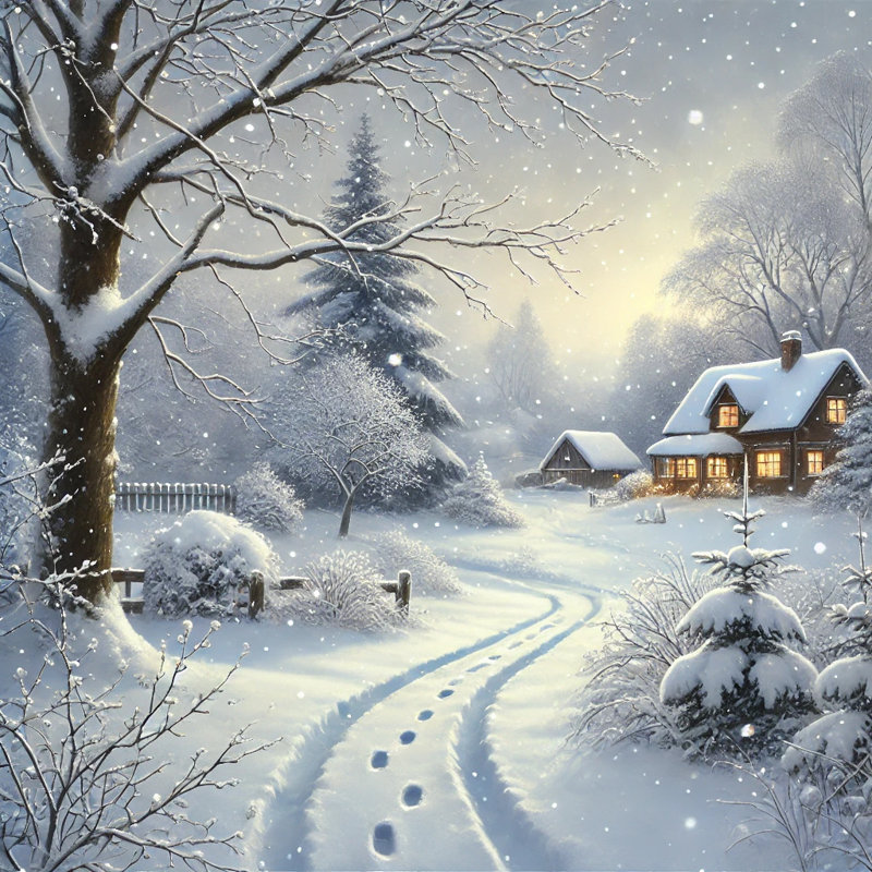 «Winter's Glow: Serene Snowscape», art mural sur toile, H 12 po x l 12 po x P 1 po