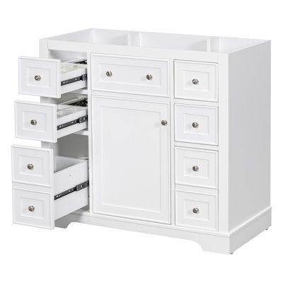 36" Bathroom Vanity Without Sink, Cabinet Base Only, One Cabinet And Six Drawers, White