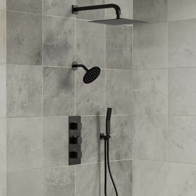 Système de pomme de douche thermostatique double, robinet de douche à pluie haute pression mural 12 "avec douchette