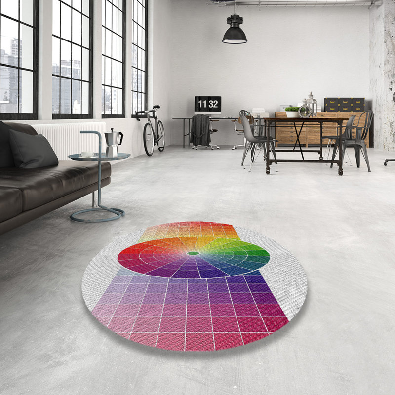 Tapis décoratif géométrique rouge Raël, Rond 7 pi