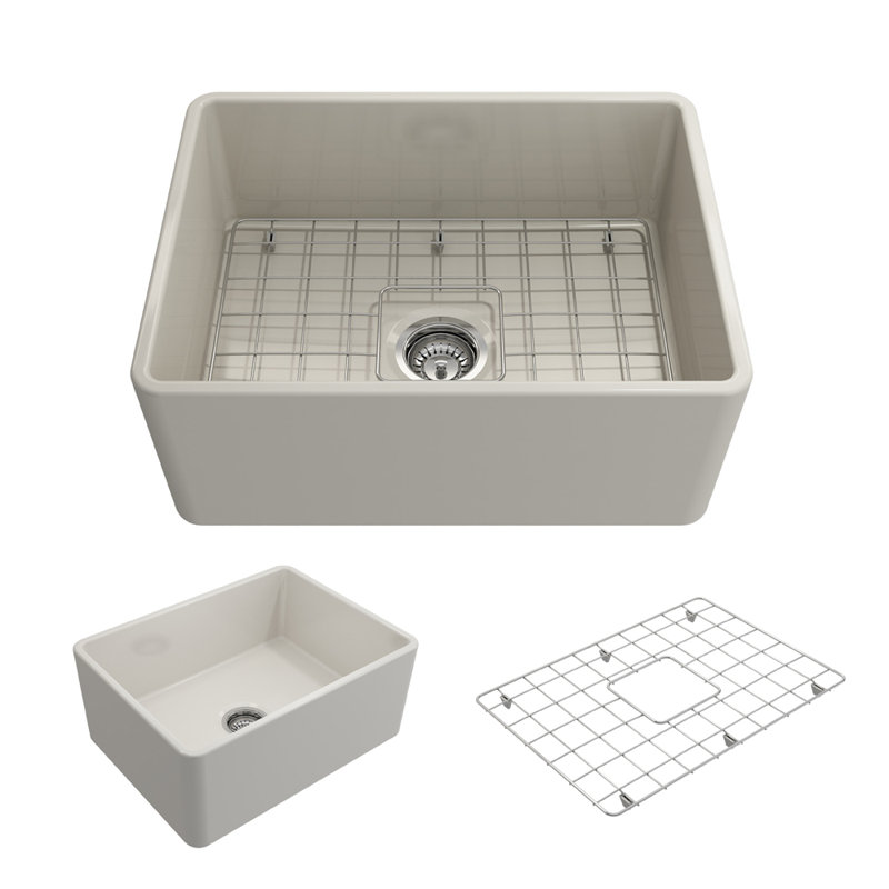 24 in. L Farmhouse Kitchen Sink, Biscuit