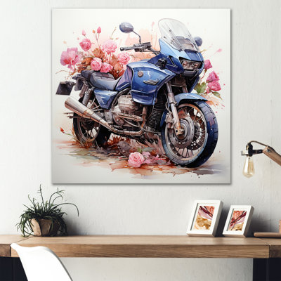 Reproduction d'art sur toile, "Watercolor Motclecle Flower I" - Moto
