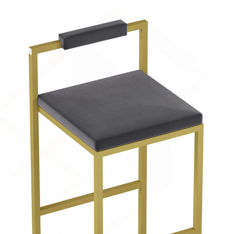 Ensemble de 2 tabourets de bar avec dossier et repose-pieds, chaises de salle à manger rembourrées en velours pour îlot de cuisine (doré et gris)