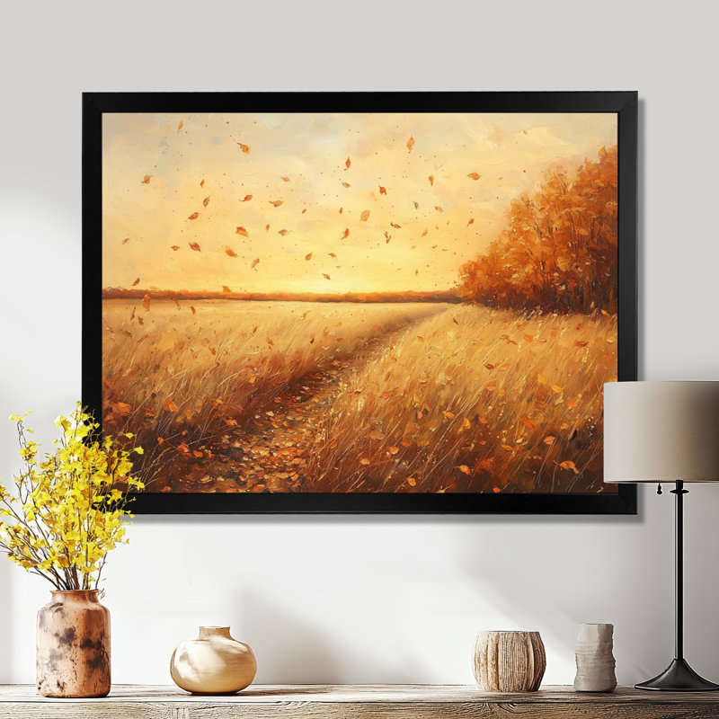 Windy Leaves In The Country Field I - Leaves, art mural, Reproduction encadrée d'une seule photo, H 30 po x l 40 po, Noir