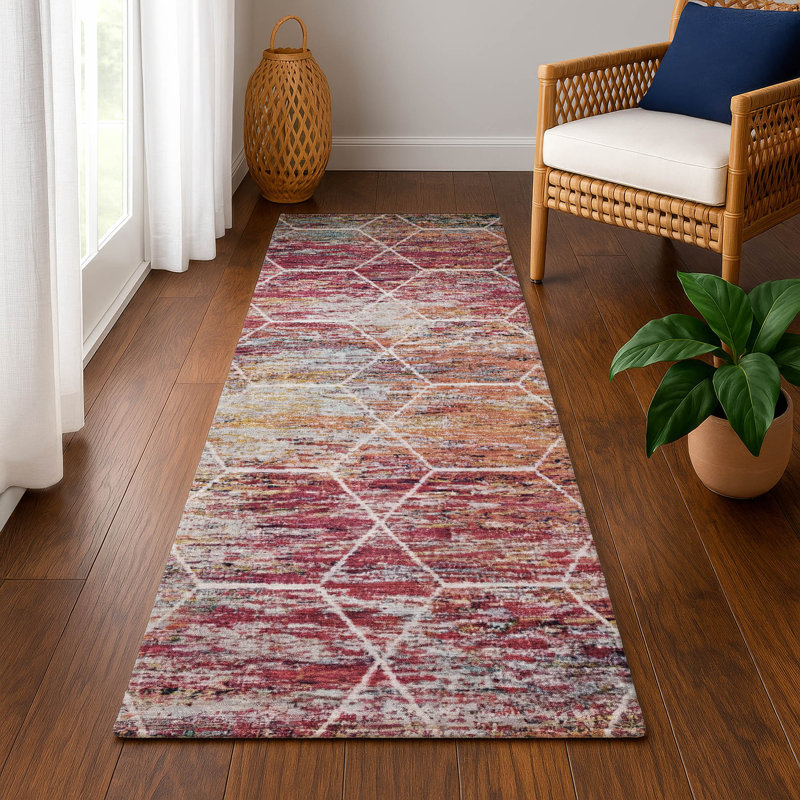 Premium Machine Washable Lubbers AMF1724 Geometric Rug, Runner 2'3" x 7'6"