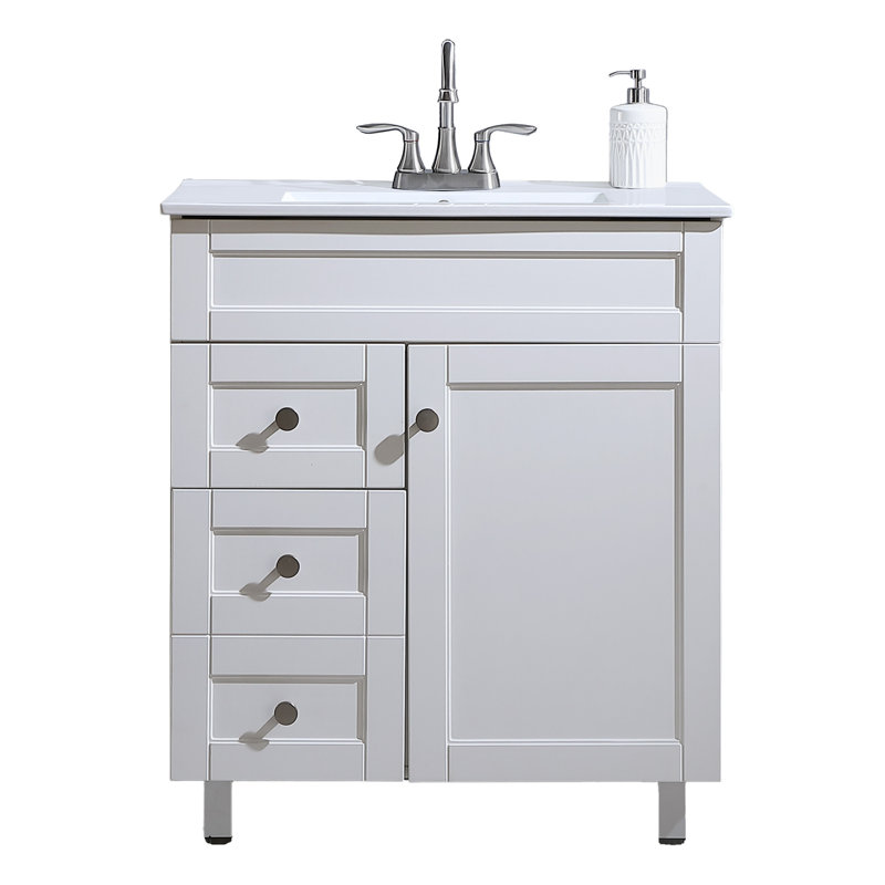 30" Free-standing Single Bathroom Vanity Set with Ceramic Sink - Modern White Cabinet with 2 Soft-Close Drawers