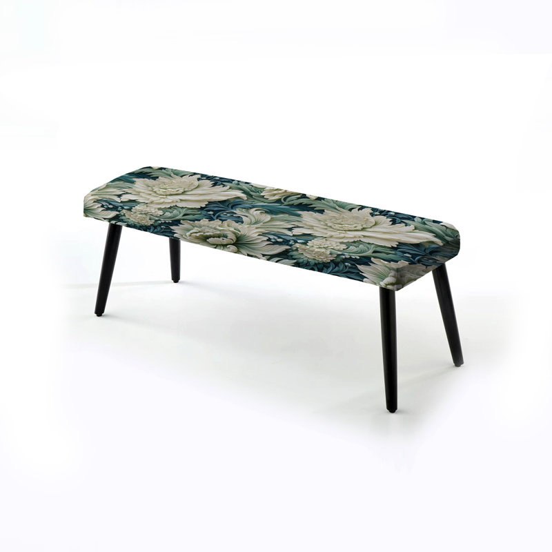 Banc de jardin rembourré damassé vert et blanc avec motif cachemire vert et blanc