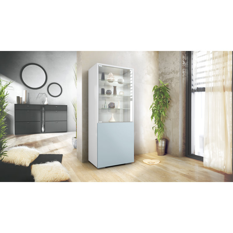 Aubreella 34 cm W Display Cabinet China Cabinet, White/Denim