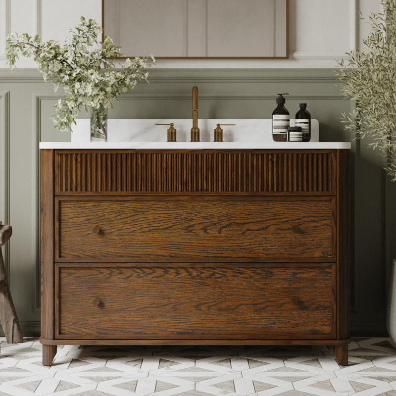Meuble-lavabo 48 po avec comptoir Statuario, 48", Chêne brun rehaussé
