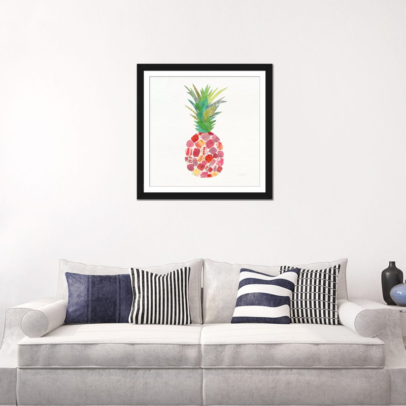 « tropical fun ananas i », impression sur toile, H 16 po x l 16 po x P 1 po, Papier d'art encadré noir, Blanc